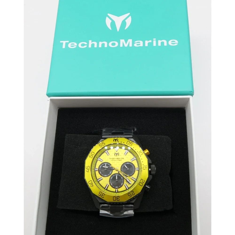 TechnoMarine TM-525017 Mens Chronograph Watch Yellow Dial Black Stainless Steel